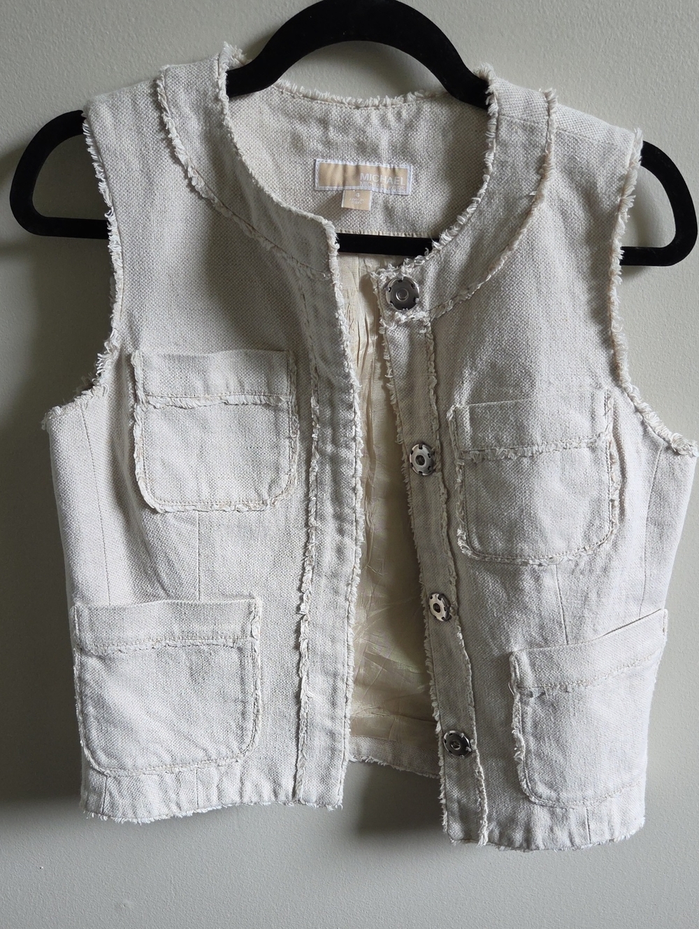 Michael Kors Cream Frayed Tweed Vest